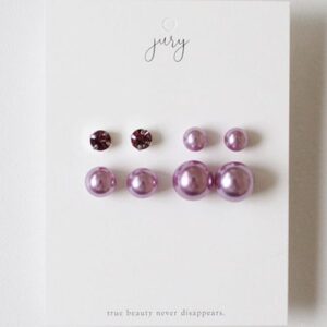 FAUX PEARL EARRINGS SET [#PINKPURPLE]
