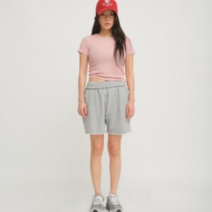 RIBBED SHORT SLEEVED T-SHIRT [#PINK /FREE]