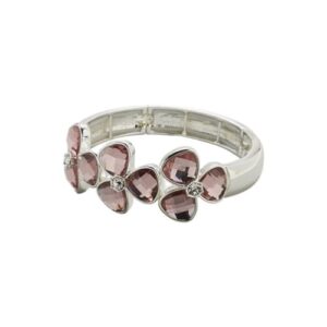 KIM ROGERS💖 SILVER TONE PINK STONE FLOWER STETCH BRACELET