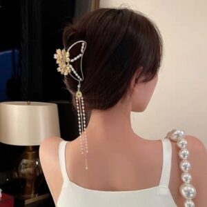 FLOWER PEARL CHAIN DECOR HAIR CLAW
