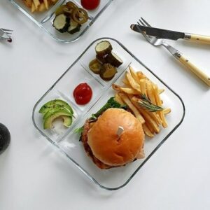 GLASS PLATE SHARING 4 COMPARTMENT DISHES [#L SIZE]