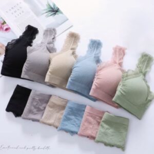 NON WIRED SOFT LACE UNDERWEAR SET [#Blue/ FREE]