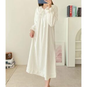 Winter Warm Sleep Dress Ribbon Pajama Homewear [# Modern White]