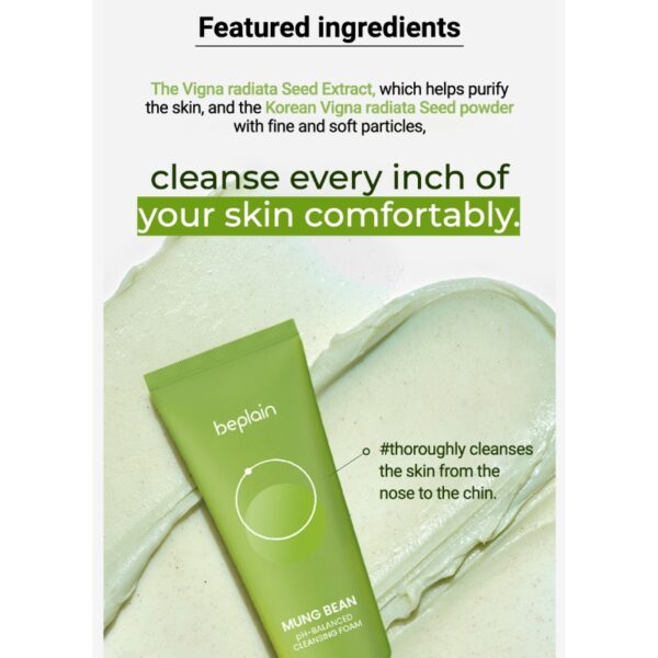 Beplain Mung Bean pH-Balanced Cleansing Foam 200ml Set (+Peeling Gel 15ml) - Image 2