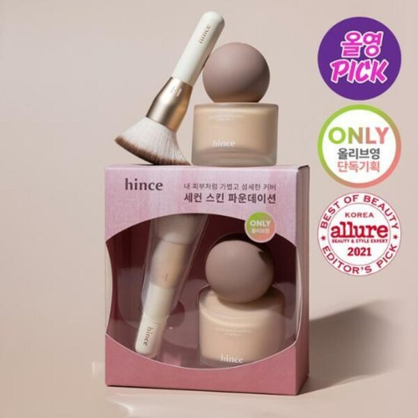 Hince Second Skin Foundation SPF30PA++ Brush Set [#2 Colors](+2 Puffs)