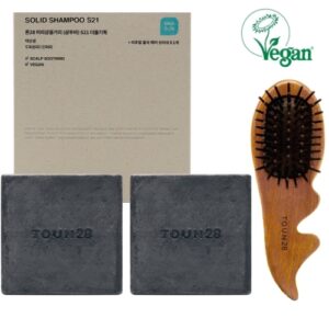 Toun28 S21 Black Soybean Charcoal Shampoo Bar &Wood Gua Sha Brush SPECIAL SET
