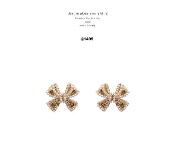 Rote pearl line volume ribbon earrings - Image 5