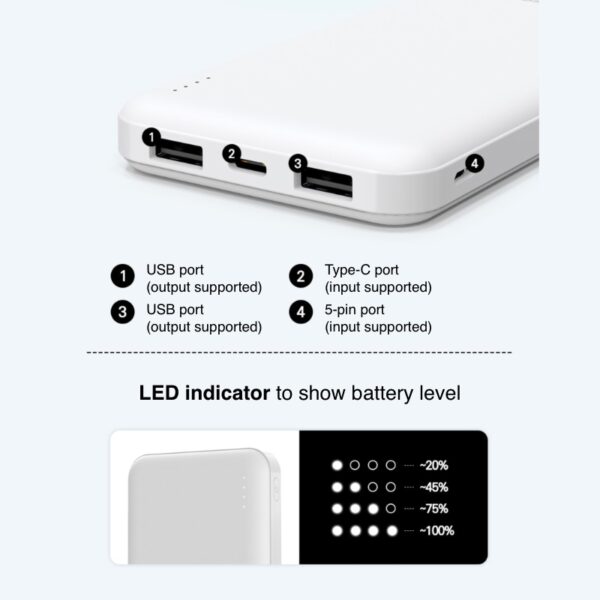 SPEEDY Slim Dual Power Bank 10000mAh + C-Type Cable + 8-Pin Adapter - Image 5