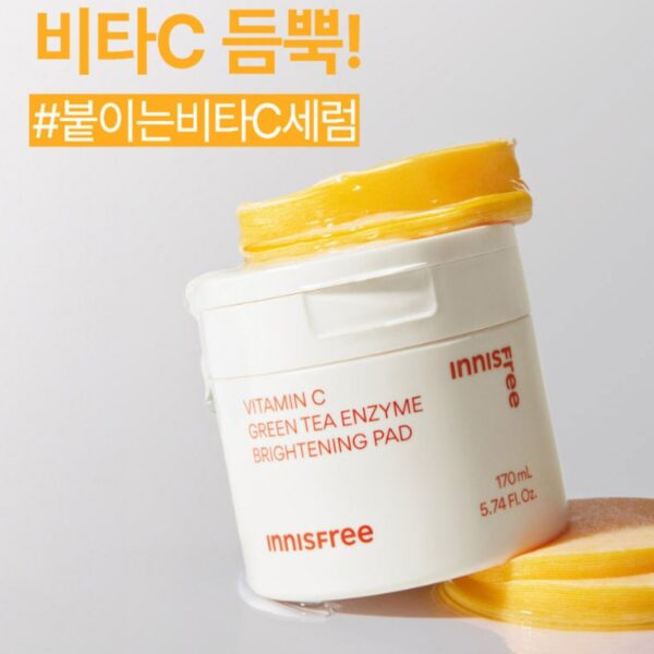 NEW💖 INNISFREE Vitamin C Green Tea Enzyme Brightening Pad 60P+10p (+Serum 7ml+PDRN ampoule 7ml) - Image 3