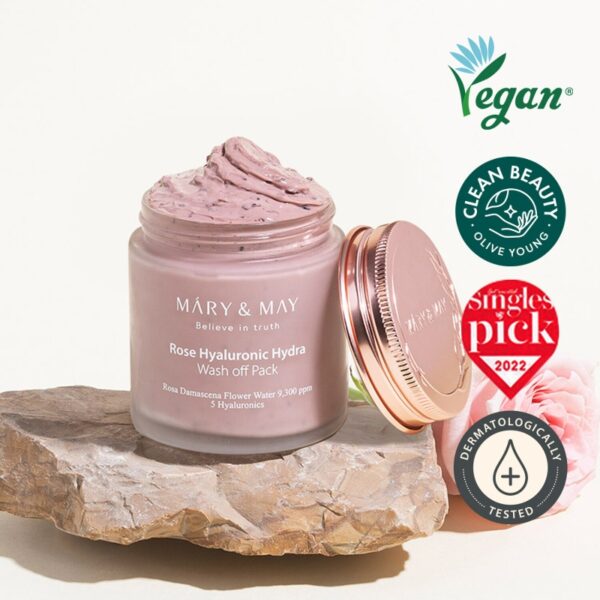 Mary&May Vegan Rose Hyaluronic Hydra Wash Off Pack 125g+30g Special Set (+Brush) - Image 2