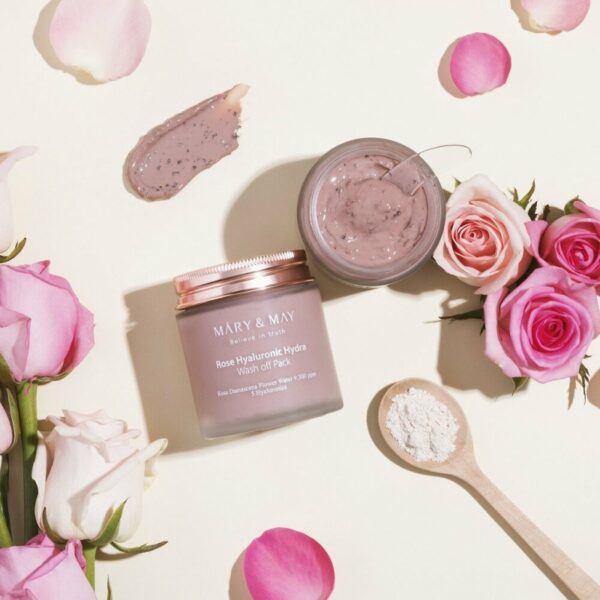 Mary&May Vegan Rose Hyaluronic Hydra Wash Off Pack 125g+30g Special Set (+Brush) - Image 5