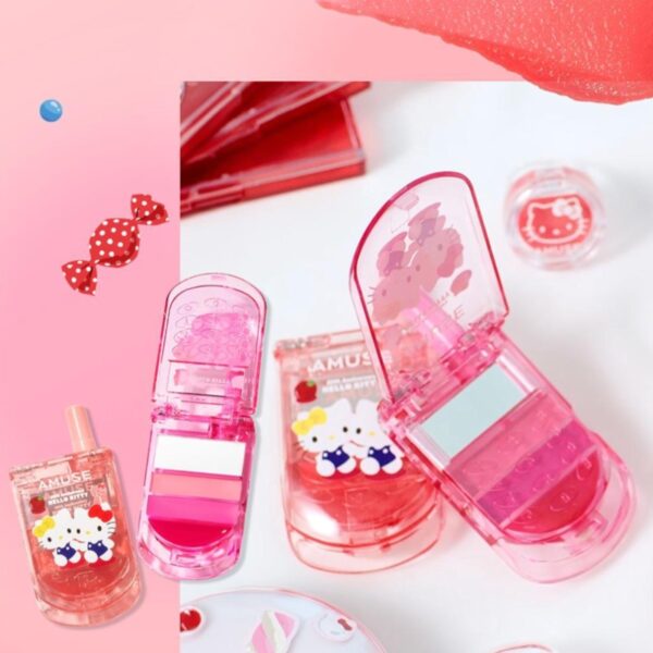 Hello Kitty x AMUSE Healthy Balm Lip&Cheek Phone [#2 Colors] (+Kitty Sticker+Pink Square Mirror) - Image 5