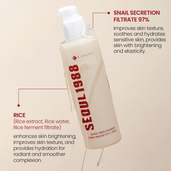 KSECRET SEOUL 1988 Essence Snail Mucin 97% + Rice 100ml - Image 4