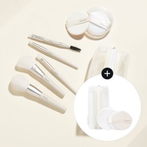 Fillimilli Mini Make up brush Pouch set (+5 Brush + 2 Puffs + Pouch)
