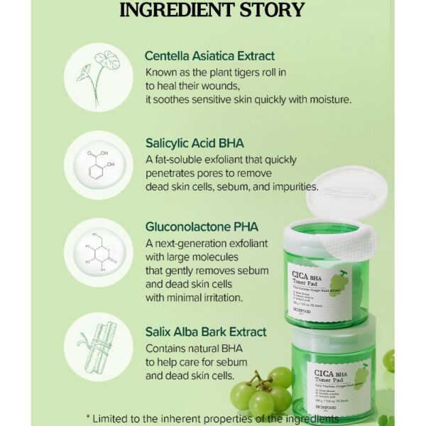 SKINFOOD Shine Muscat Cica BHA Toner 70Pads - Image 4