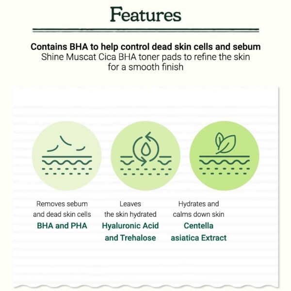 SKINFOOD Shine Muscat Cica BHA Toner 70Pads - Image 7