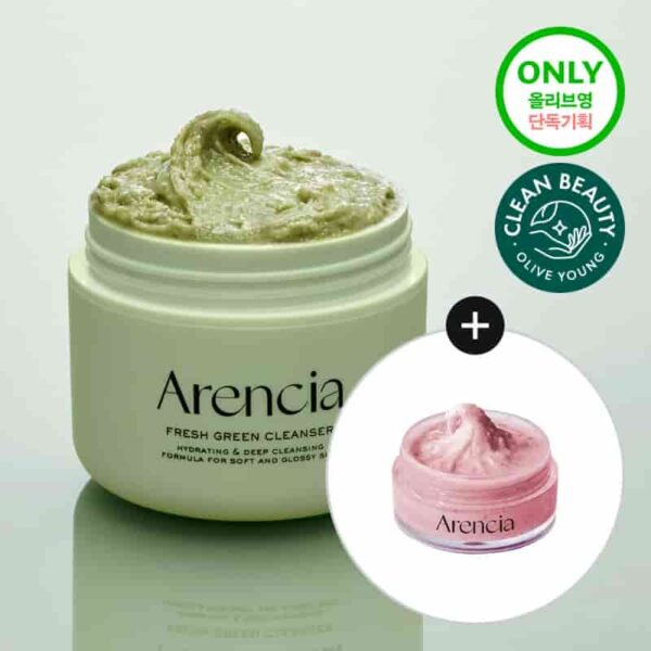 Arencia Fresh Green Rice Mochi Cleanser 120g Set (+Rosehip Cleanser 15g+Holy Hyssop Serum 4ml)