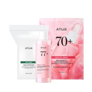 Anua Peach 77 Niacin Essence Toner 250ml Set (+1 Sheet Mask +Cotton Pads)