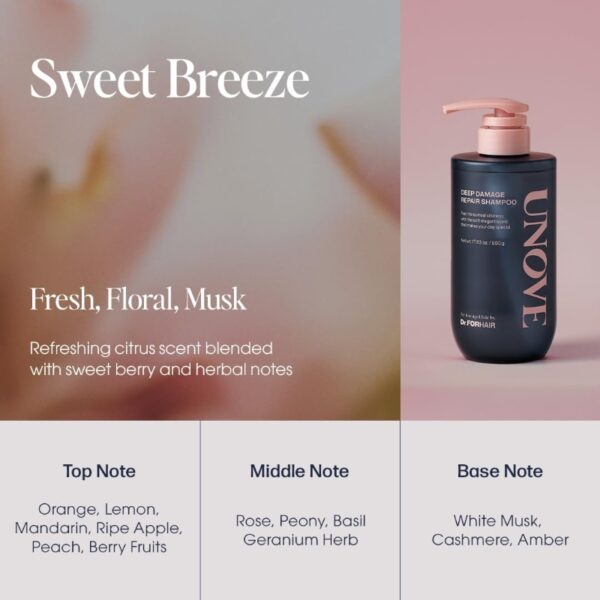 Spring EDITION] UNOVE Deep Damage Repair Shampoo 500g Duo Set (Cherry Blossom/Sweet Breeze) - Image 6