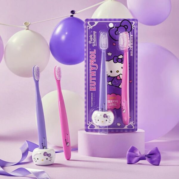 Hello Kitty x EUTHYMOL Whitening Purple Toothbrush 2ea (+Toothbrush Holder) - Image 2