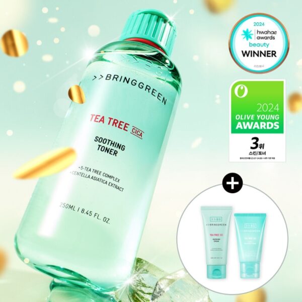 BRINGGREEN Tea Tree Cica Soothing Toner 500mL Special Set (+Cream 50ml + Foam 20ml)