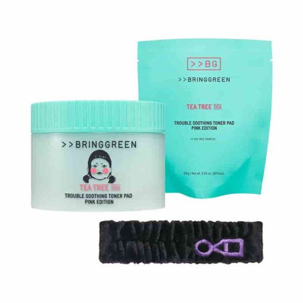 Squid Game x BRINGGREEN Tea Tree Cica Trouble Soothing Toner Pad Pink Edition 90P Set (+Refill 90P+Hair Band)