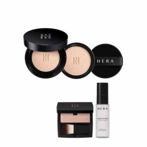 HERA Black Cushion Foundation SPF34 PA++ [#3 Colors] (+Refill +Face glow highlighter mini +Make up Fixer)