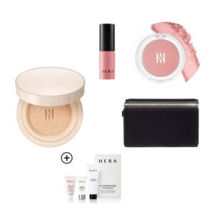 HERA Skin Radiant Glow Cushion SPF40 PA++ SET [#2 Colors] (+Refill+pouch+matte liquid+ Blusher+uv protector to go kit)