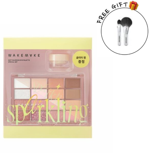 WAKEMAKE Soft Blurring Eye Palette Set [#18 Peach Crush](+Glitter + mini Brush 2p)