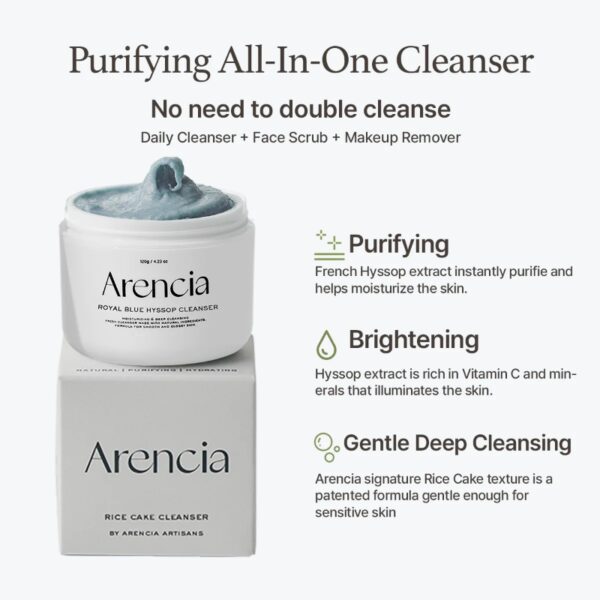Arencia Royal Blue Hyssop Rice Mochi Cleanser 120g Set (+Green Cleanser 15g) - Image 5