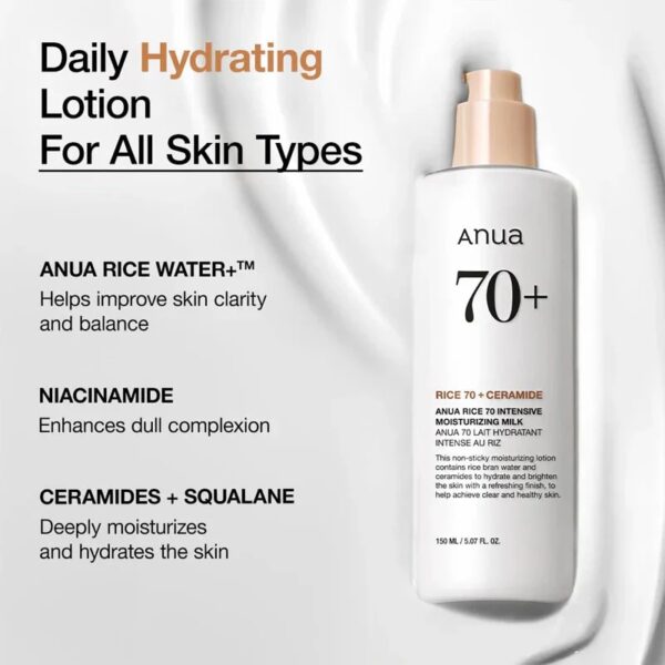 Anua Rice 70+ Ceramide Intensive Moisturizing Milk - Image 2