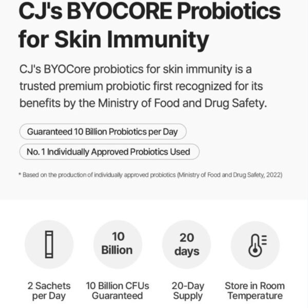 CJ BYOCORE Skin Immune Probiotics 10 Billion [#30 Sticks+10 Sticks] - Image 2
