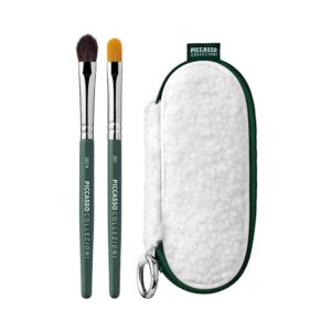 Dark Green x Piccasso Lip&Eye Mini Brush Set (+Fluffy Keychain Pouch)