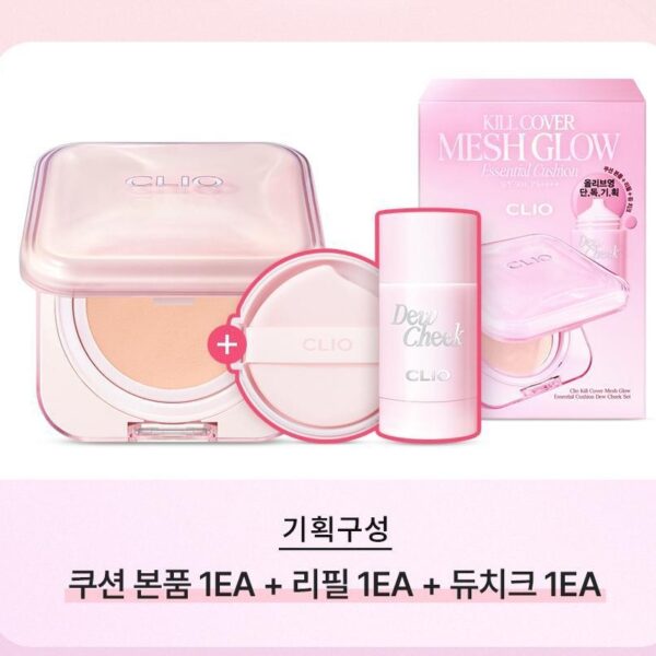 CLIO Kill Cover Mesh Glow Essential Cushion Set [#3 Colors] (+Refill +Dew Cheek) - Image 2