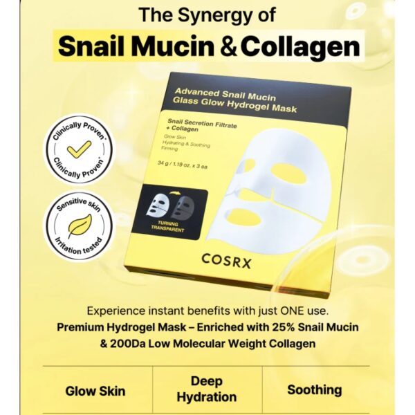 Cosrx Advanced Snail 96 Mucin Glass Glow Hydrogel Mask [#3 masks] - Image 3