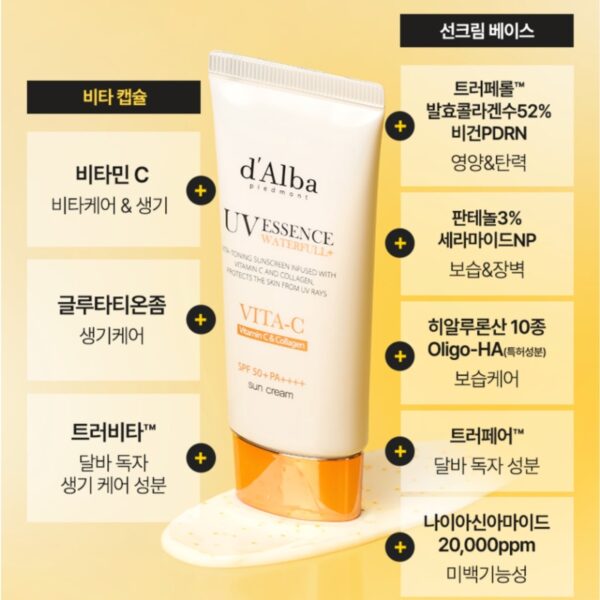 d'Alba Waterfull UV Essence Vita Capsule Anti-Aging Sun Cream SPF50+ PA++++ - Image 3