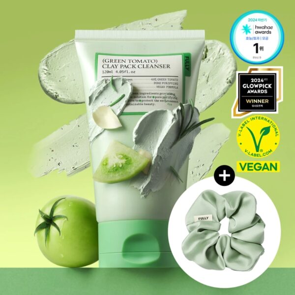 fully Green Tomato Clay Pack Cleanser Set (+Scrunchie)