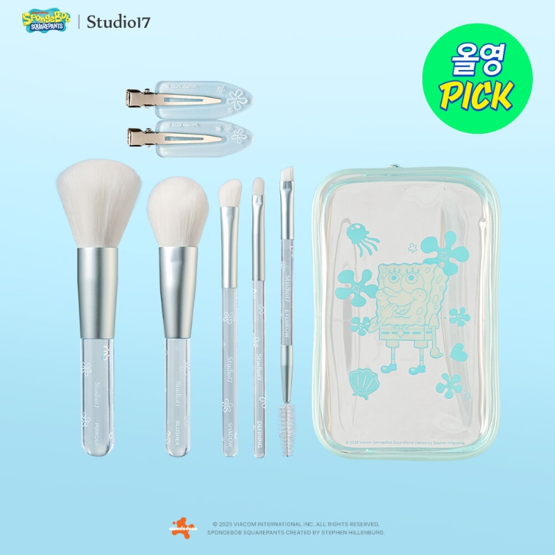 SPONGE BOB x STUDIO17 Portable Makeup Brush 5 SET (+Hairpin 2P)