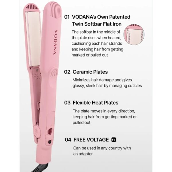 VODANA Twin Softbar Flat Iron [#Kitsch Pink] - Image 3