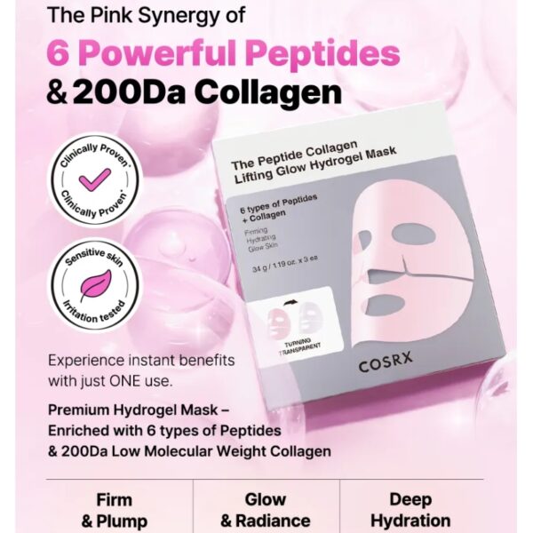 COSRX The Peptide Collagen Lifting Glow Hydrogel Mask [#3 masks] - Image 2