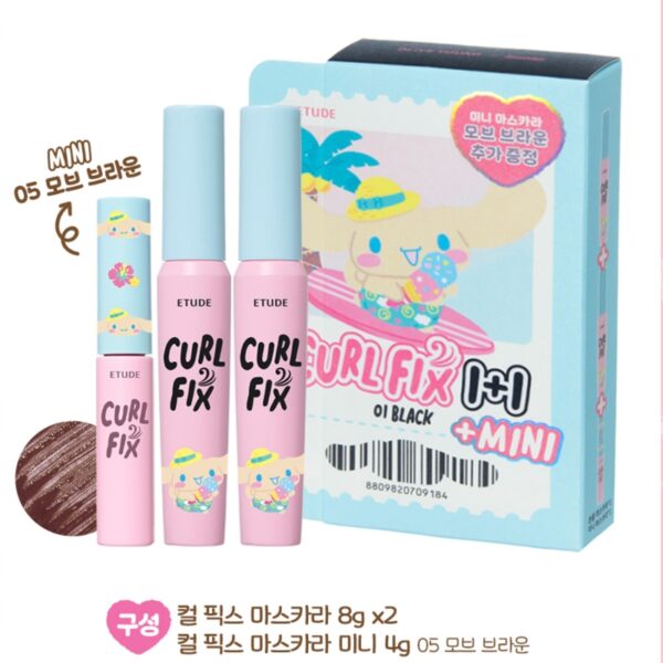 Tanning Cinnamoroll x ETUDE Curl Fix Mascara [#01 Black] 1+1 Set  (+05 Mauve Brown mini) - Image 2