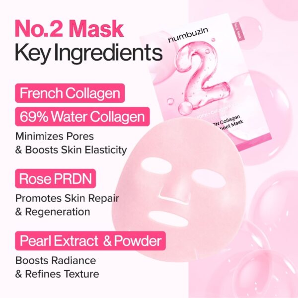 numbuzin No. 2 Rose PDRN Collagen Plumping Sheet Mask [#5 masks] - Image 4