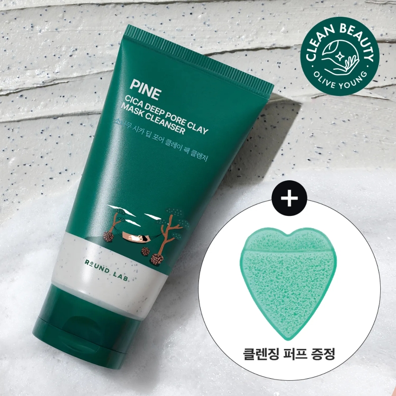 ROUND LAB Cica Deep Pore Clay Mask Cleanser 150ml Set (+Cleansing Puff) - Image 2