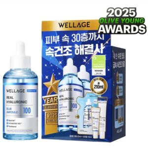 WELLAGE Real Hyaluronic Blue 100 Ampoule 75ml Double Pack (+Refill 60ml + Cream +Sun Cream)