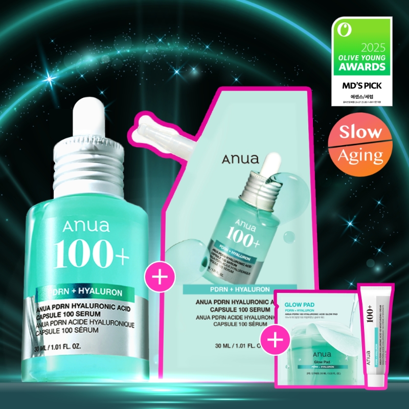 Anua PDRN Hyaluronic Acid Capsule 100 Serum 30ml Limited Refill Set (+Refill 30ml+Cream 30ml+Pad 2P)