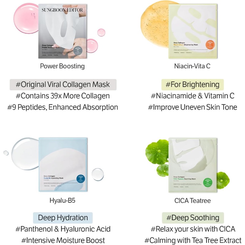 SUNGBOON EDITOR Deep Collagen Niacin-Vita C Brightening Mask 37g x 4ea - Image 6